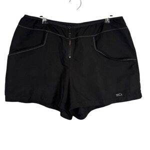 BECCA Women's Board Swim Shorts Black Micro Nylon Front Zip Size Medium